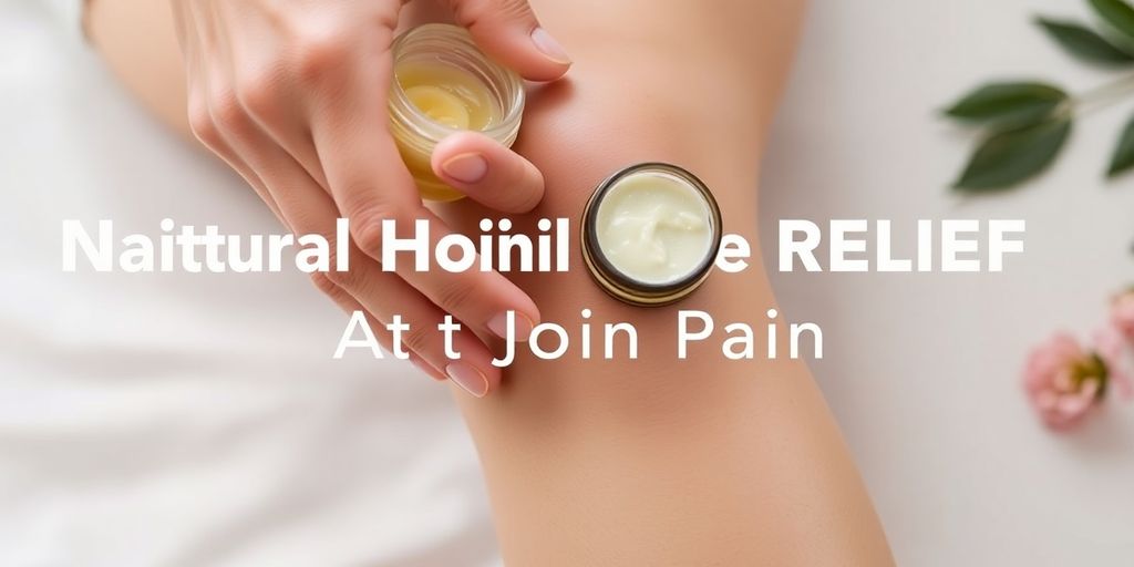Person applying herbal remedy to knee joint for relief.