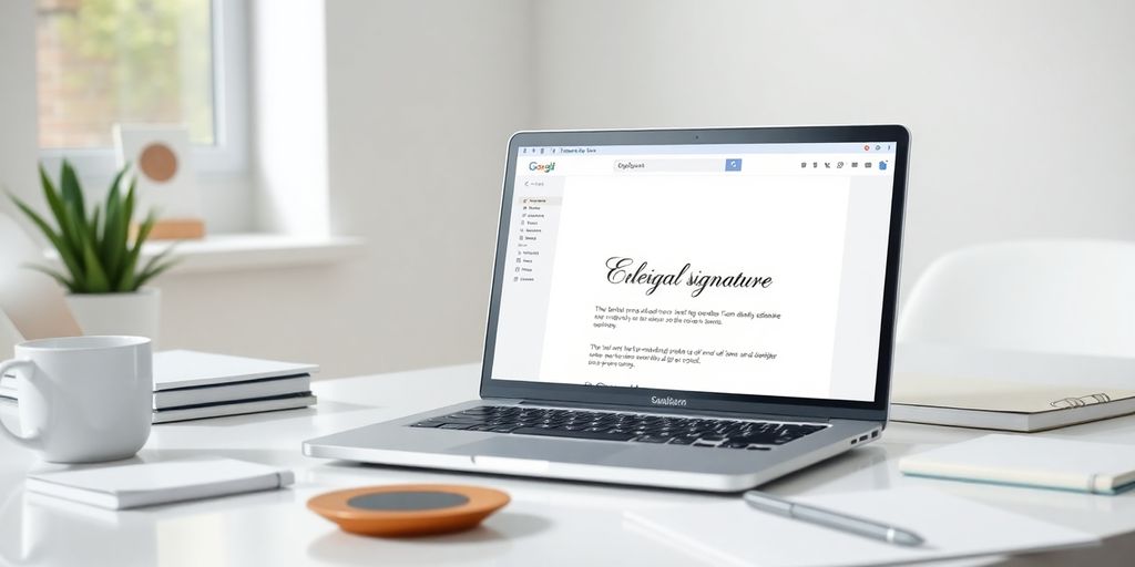 Laptop displaying a professional Gmail interface in bright office.