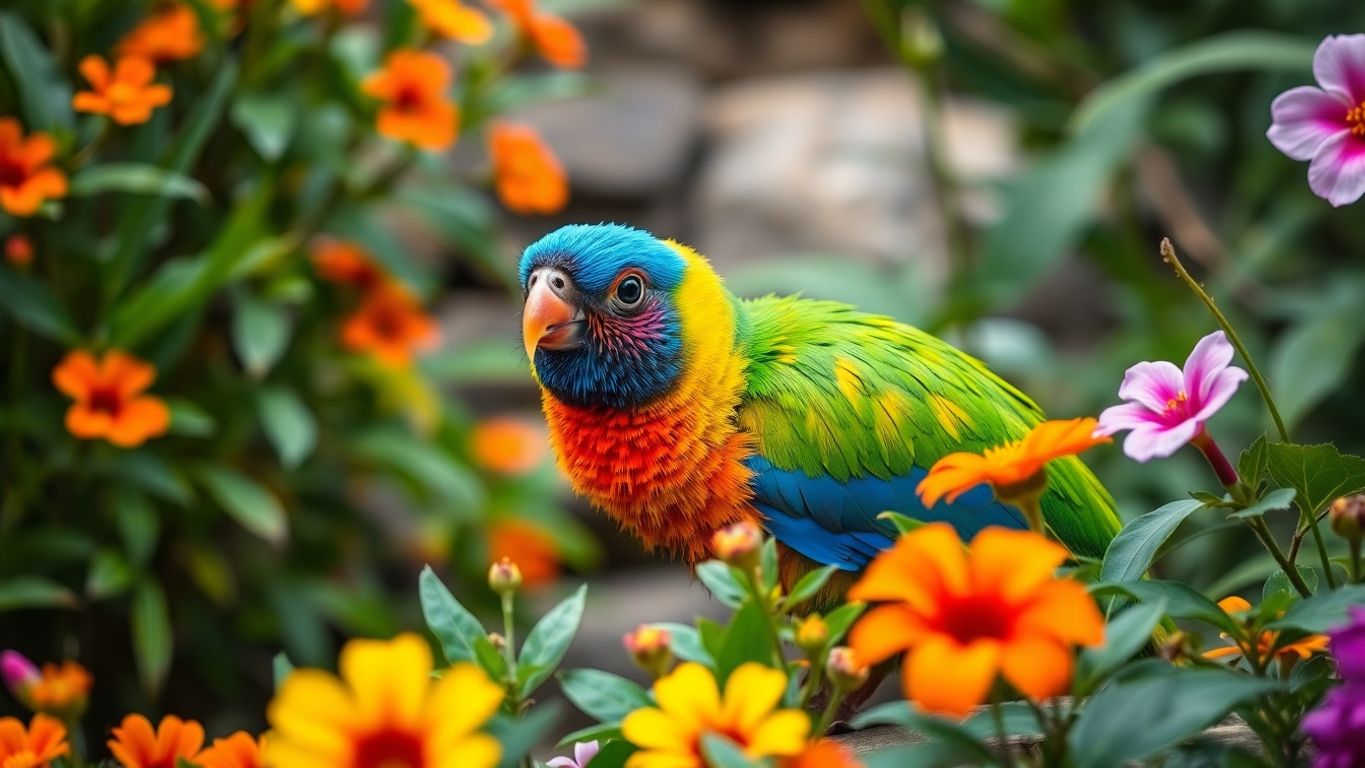 Animal exótico colorido em habitat natural.