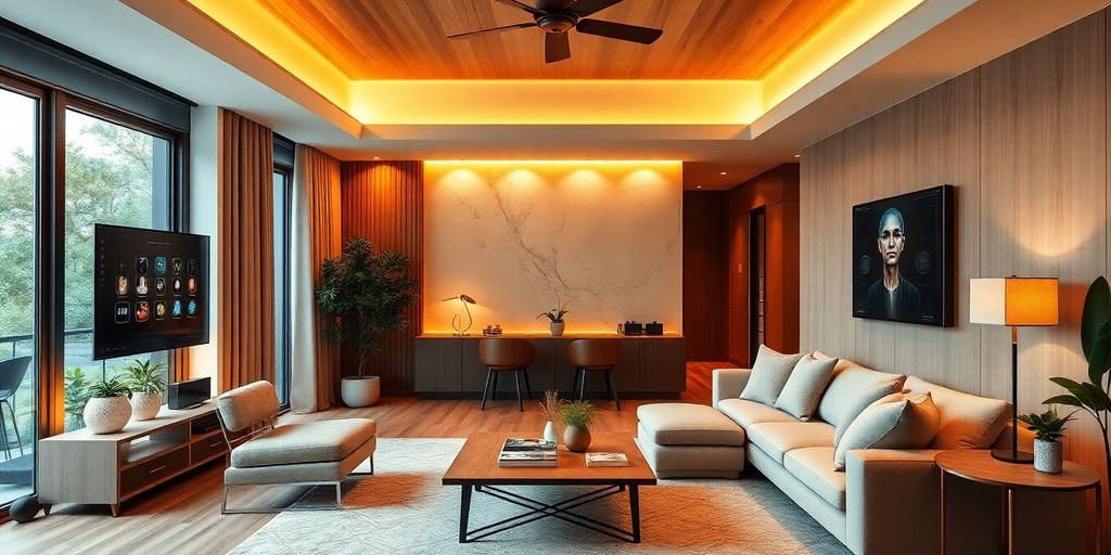 Modern smart home with neural technology integration.