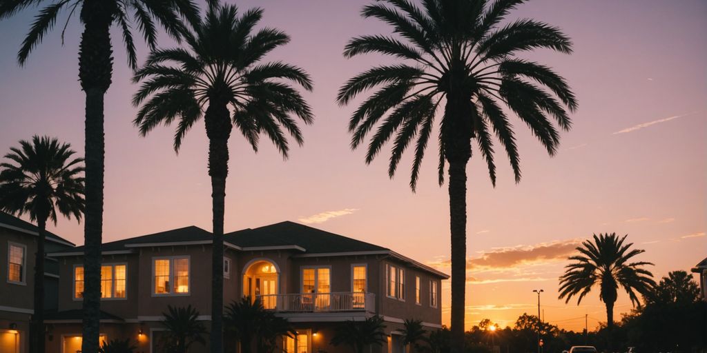 Orlando vacation homes with palm trees and sunset view
