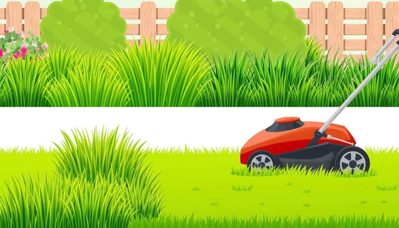 Lawnmower cutting various grass types