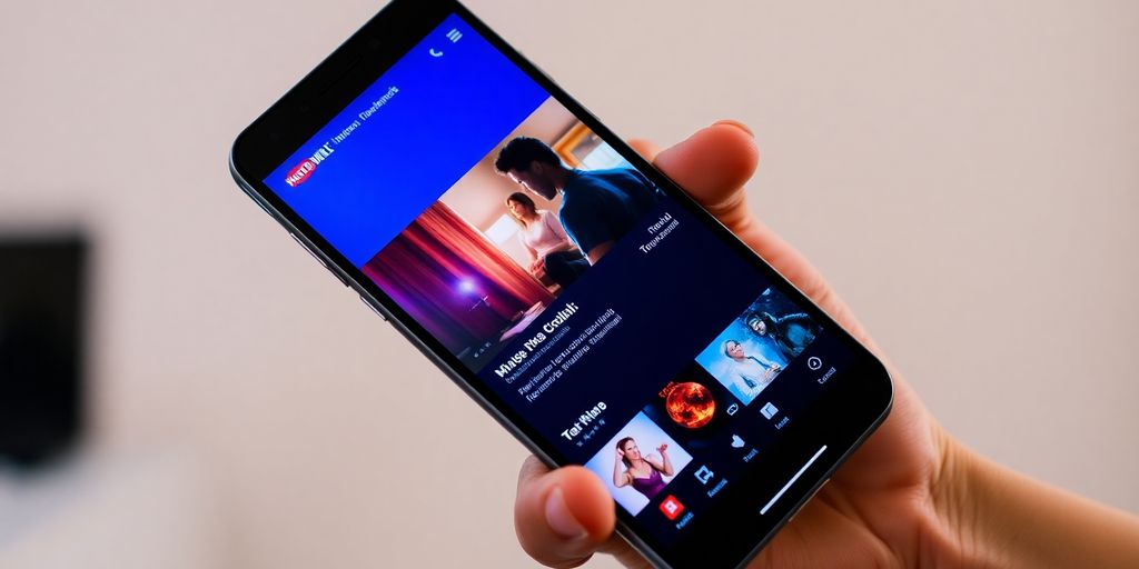 Person holding phone with streaming app.