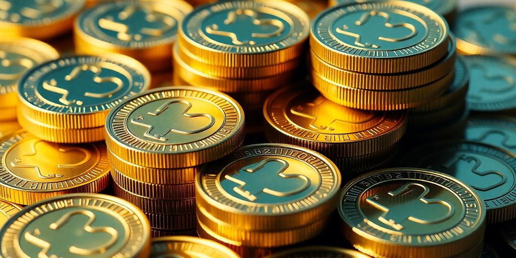 Pièces d'or empilées sur une surface brillante.