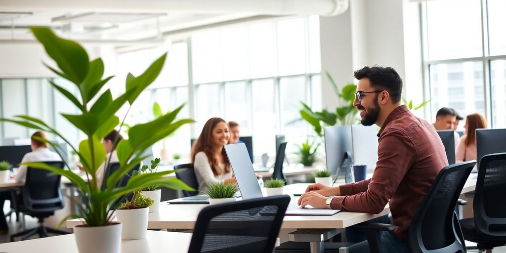 Zufriedene Mitarbeiter im modernen Büro
