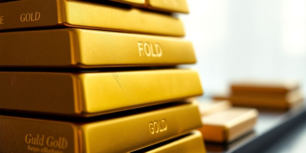 Barres d'or brillantes sur un fond flou.