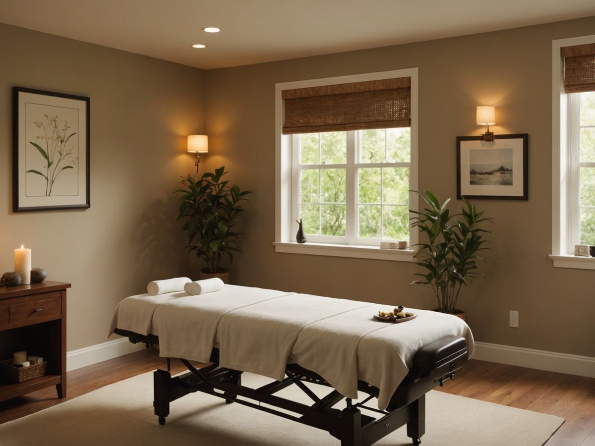 Serene massage room with calming decor.