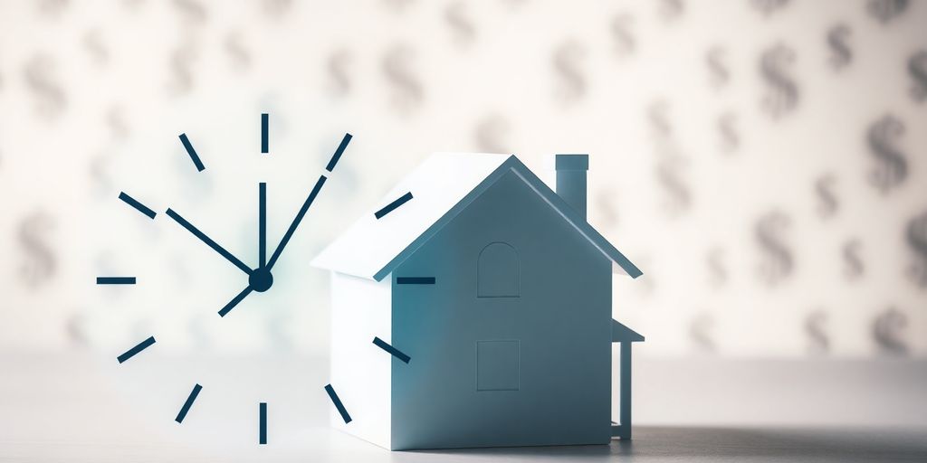 House and clock illustrating mortgage term vs. monthly payments.