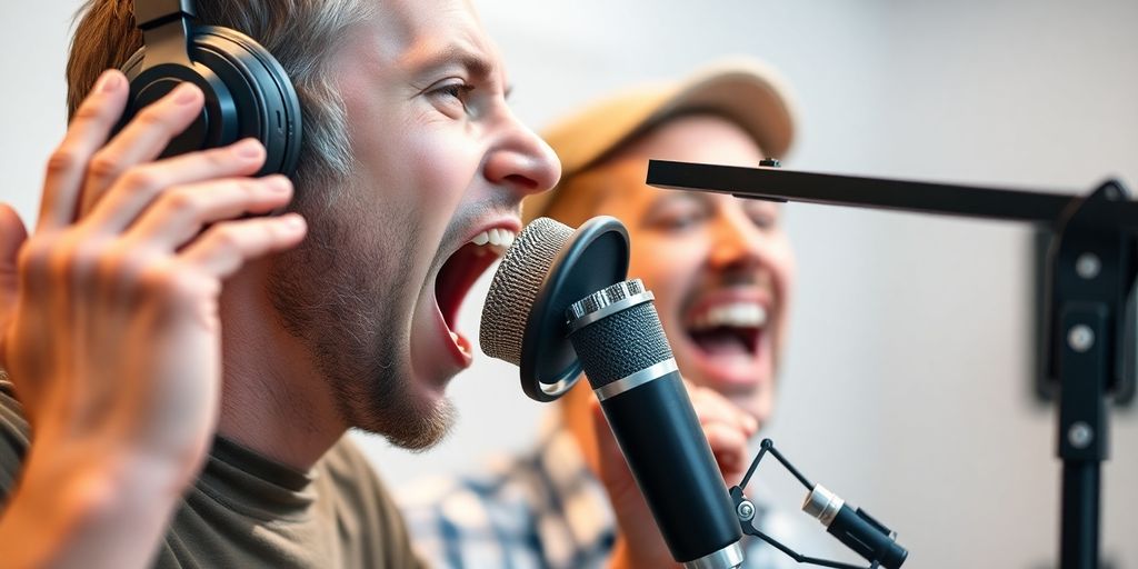 A person actively engaging with a microphone.