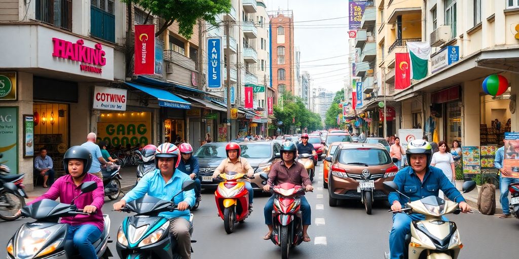 Busy street scene in Ho Chi Minh City, Vietnam.