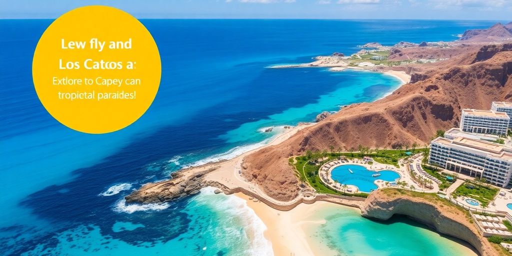 Coastal view of Los Cabos with beaches and resorts.