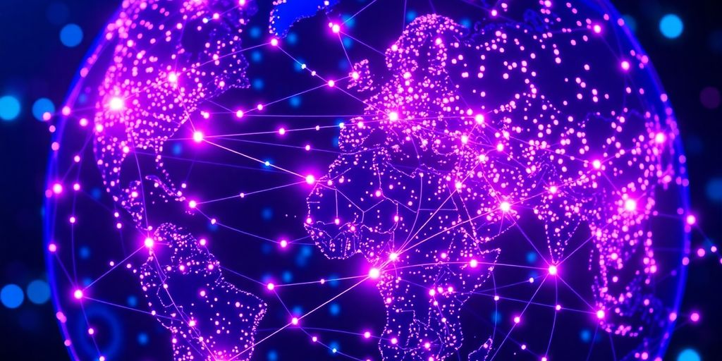 Blockchain network connecting financial institutions globally.