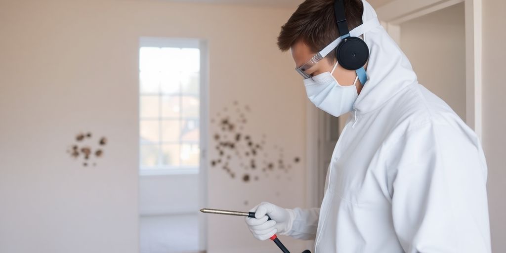 Professional inspecting mold in a home interior.