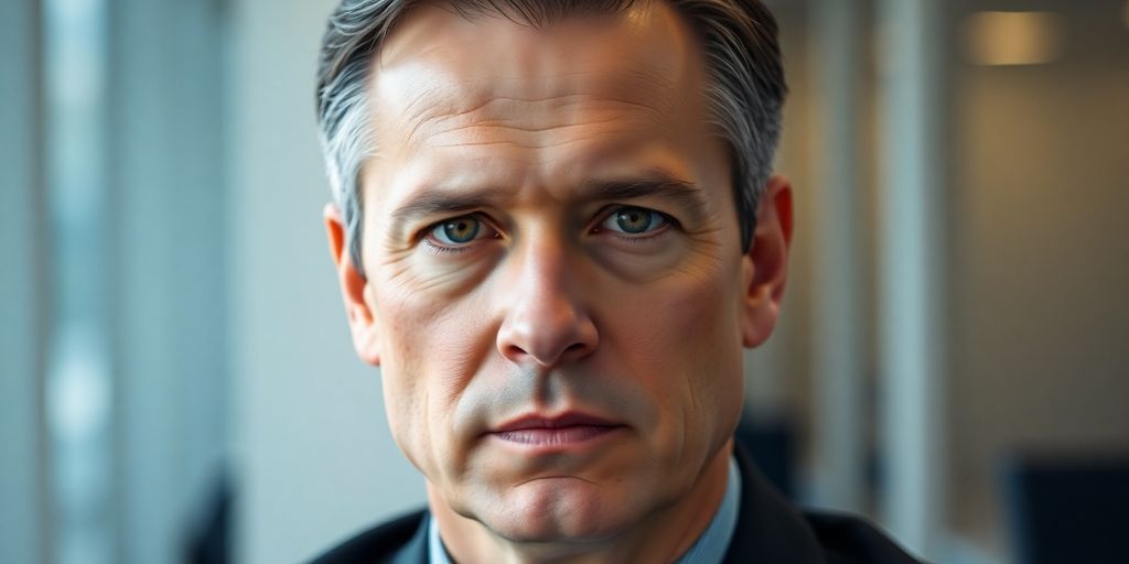 A close-up of Greg Gootee, serious expression