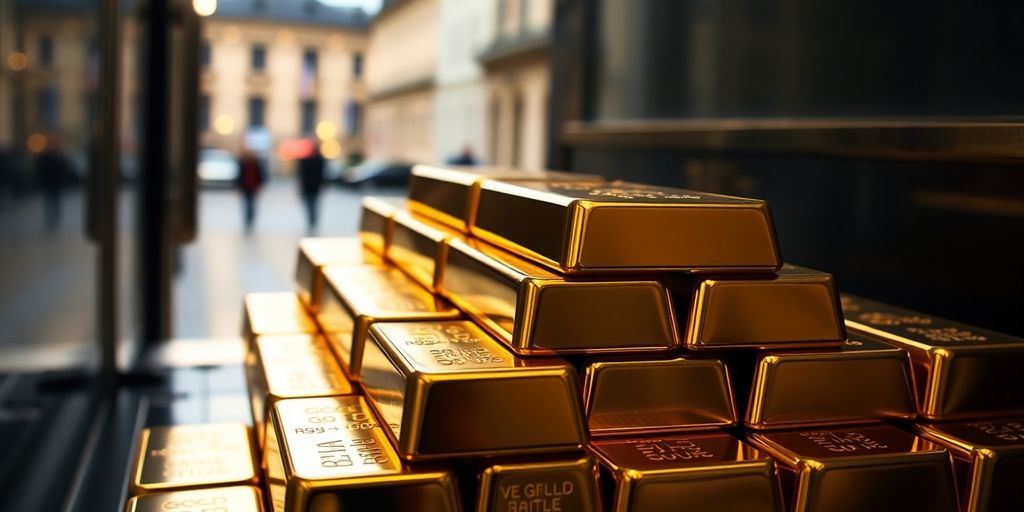 Des lingots d'or empilés dans un coffre-fort.