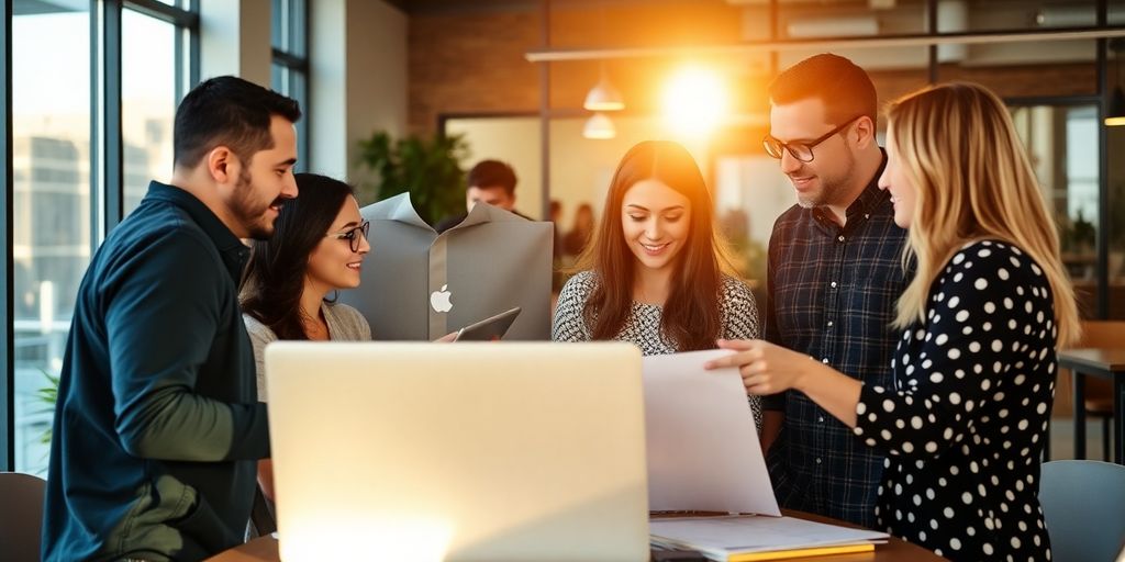 Marketer collaborating with team, focused on growth.