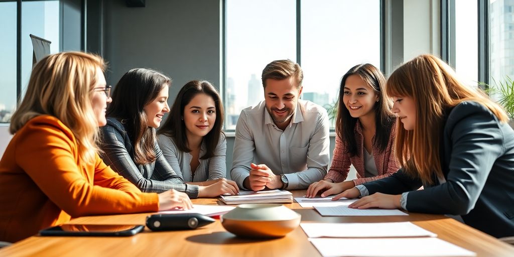 People in a modern office planning future roles.