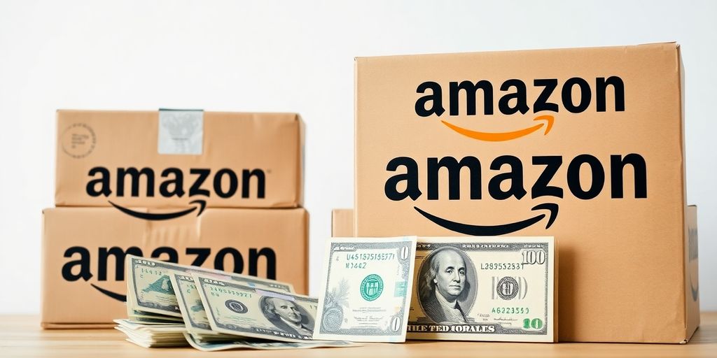 Amazon boxes and US currency