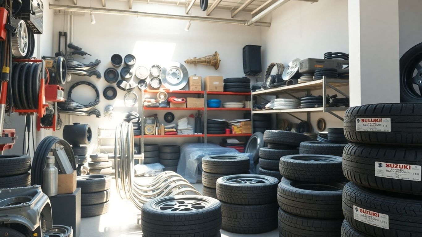 Suzuki car parts in a workshop