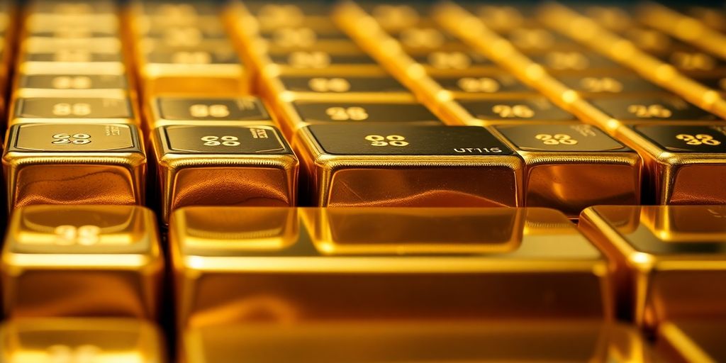Des barres d'or empilées en toute sécurité.