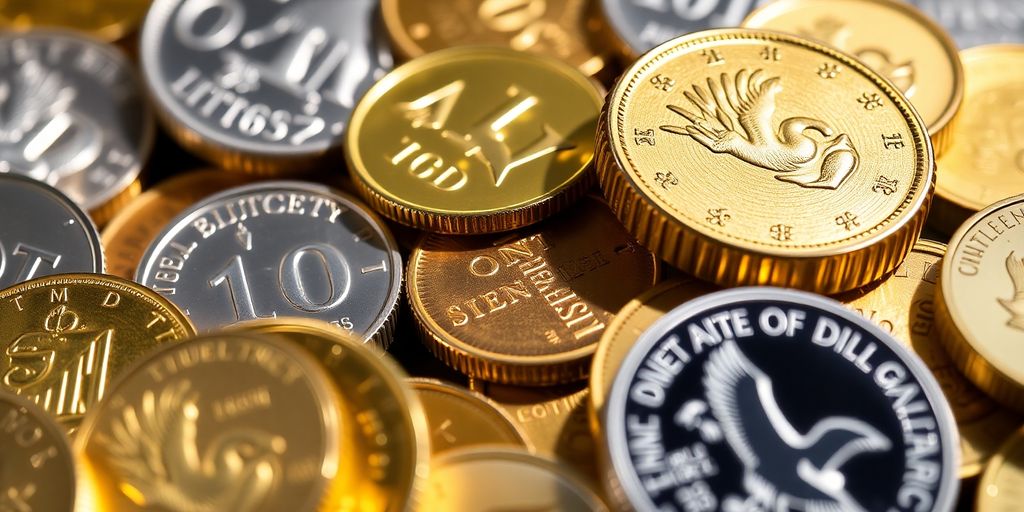 Stacks of gold and silver coins and bars