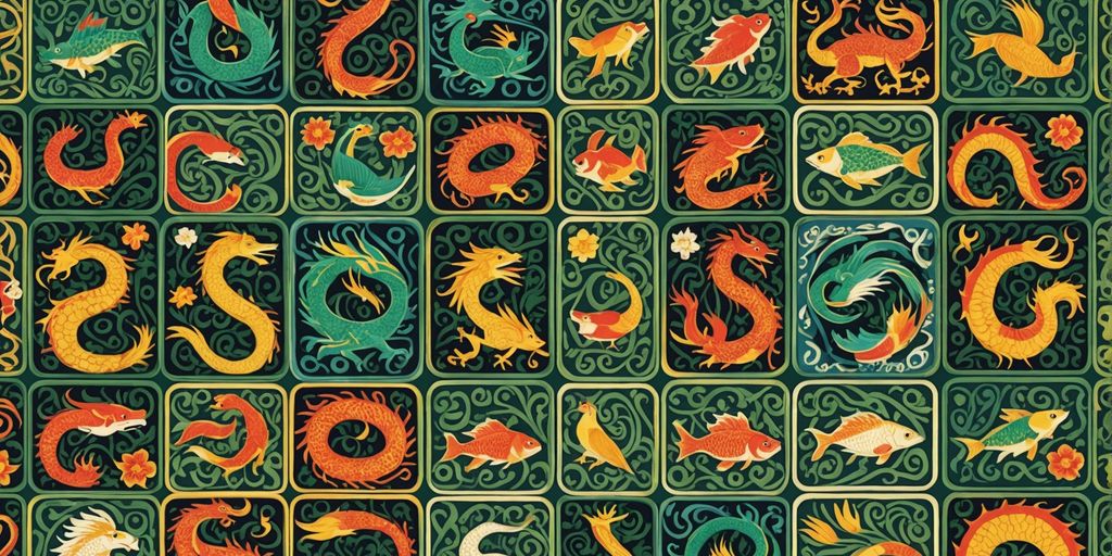 Mahjong tiles with animal designs