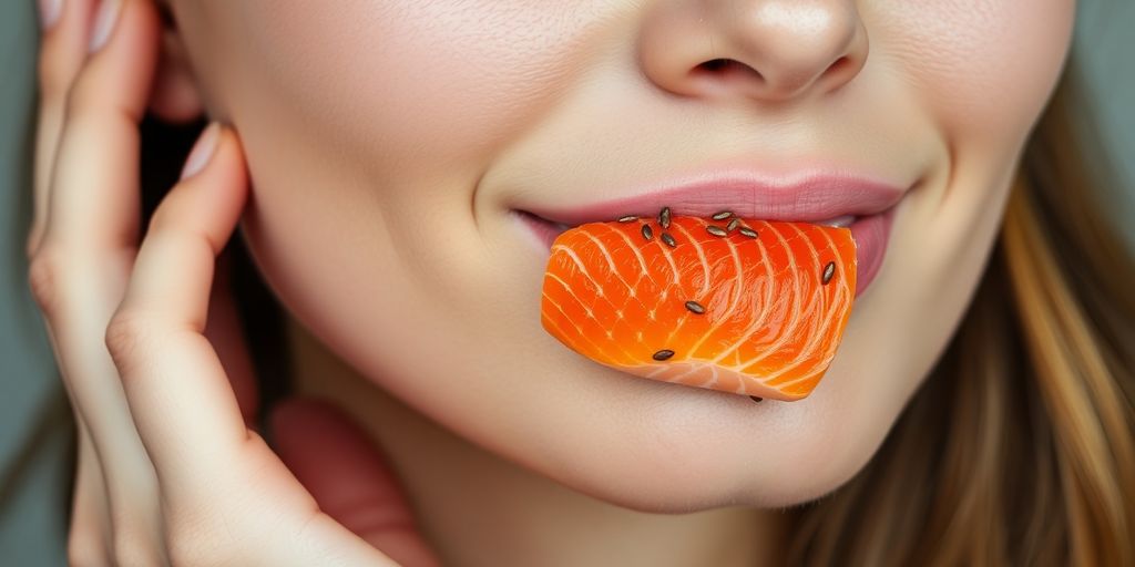 Woman with glowing skin holding an omega-3 rich food.