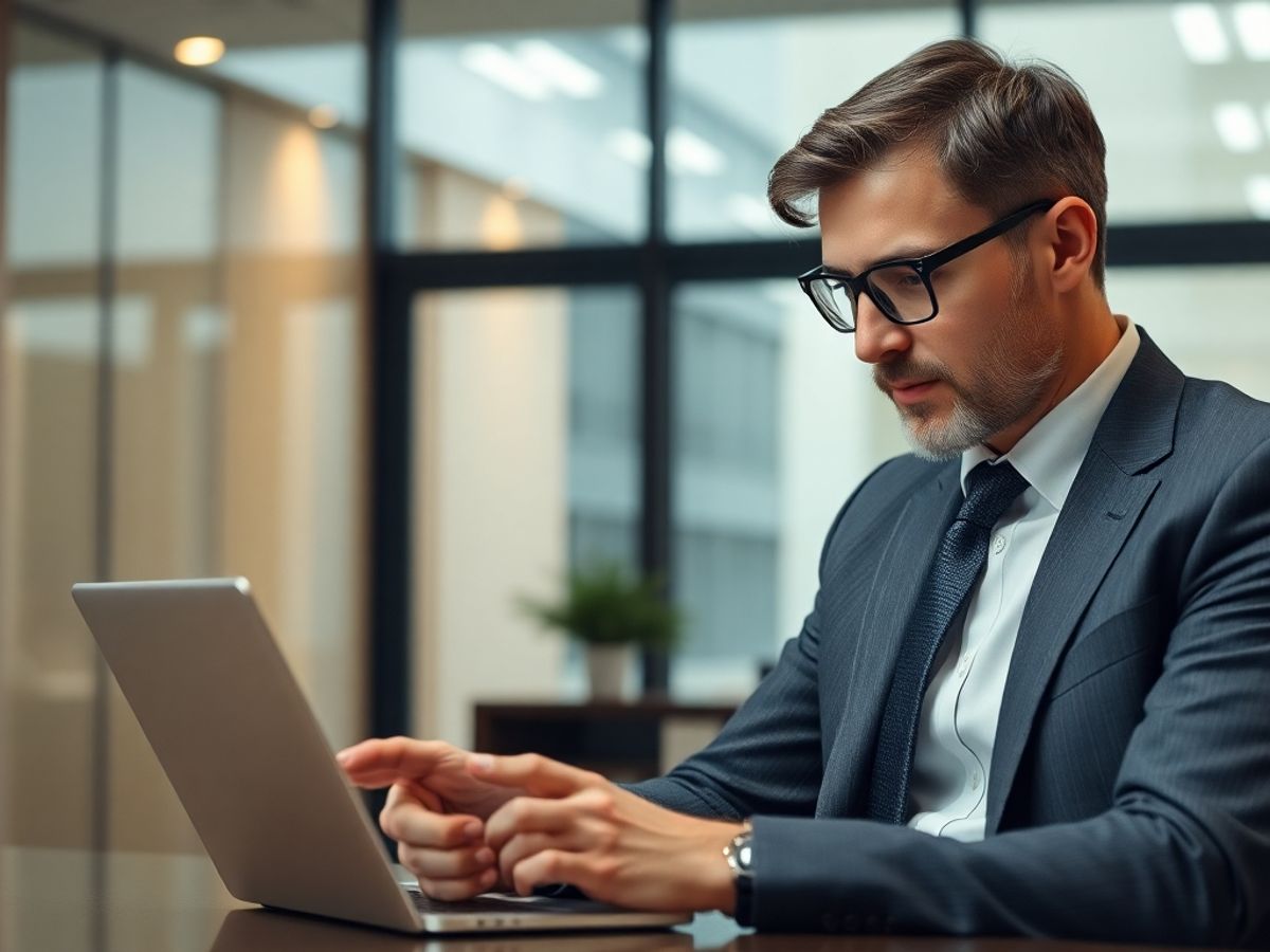 Avocat utilizând tehnologie modernă într-un birou.