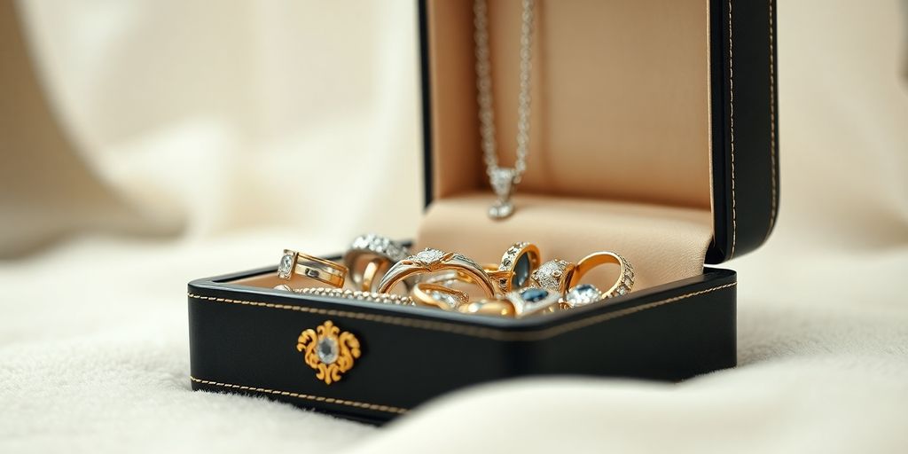 Boîte à bijoux avec des bijoux scintillants.