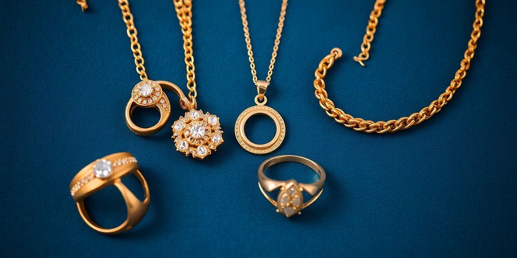 Bijoux en or sur un fond en velours.