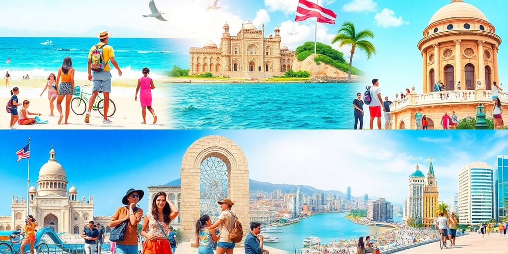Diverse tourists enjoying global destinations and activities.