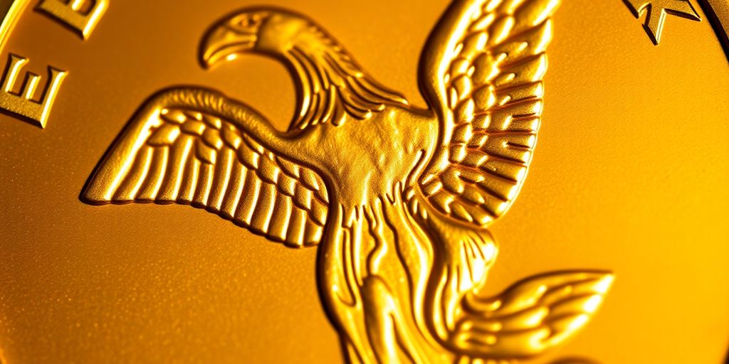 Pièce d'or américaine de 20 dollars, gros plan.