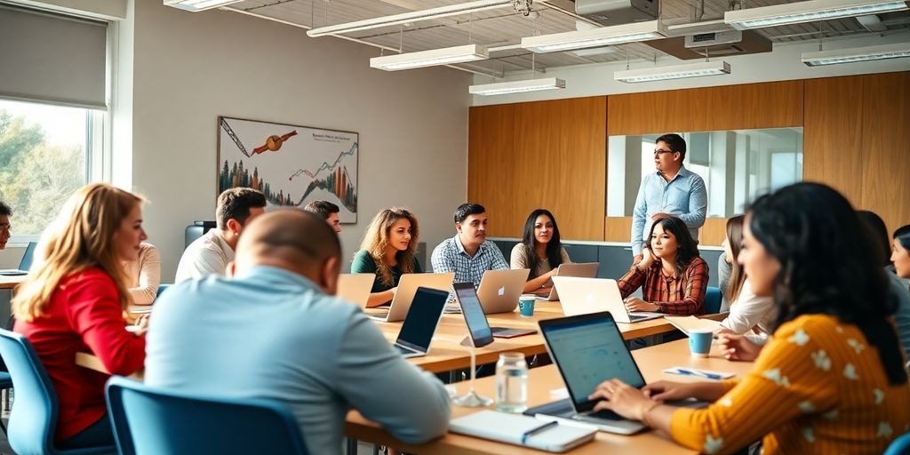 Students in a digital marketing course at a classroom.