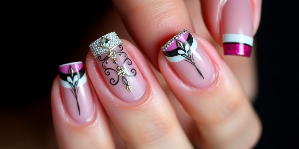 Unhas em gel decoradas com francesinha elegante.