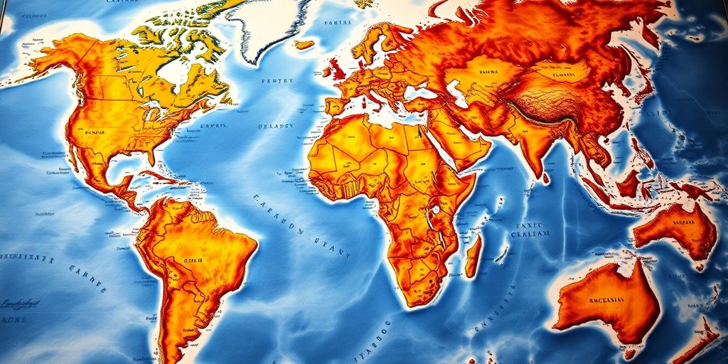 Photographic world map with vibrant geographical details.