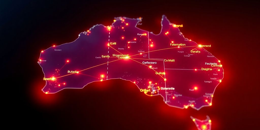 Australian map with glowing speed indicators.