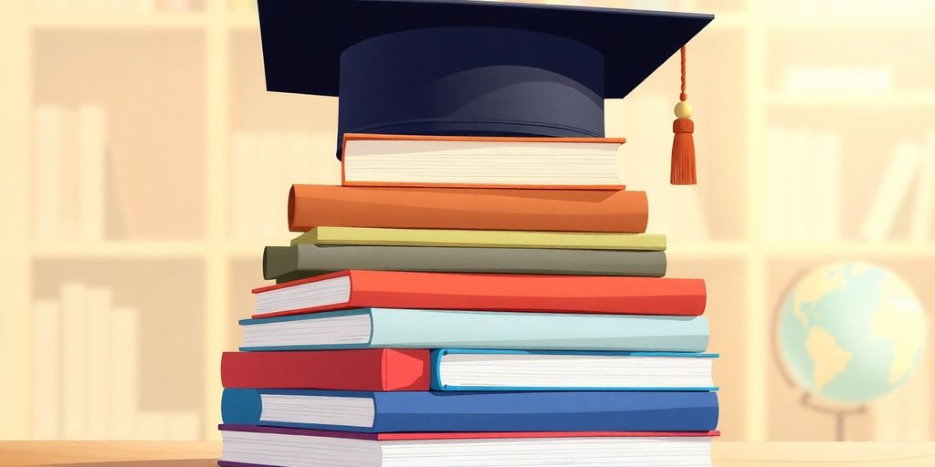A person organizing educational books on a shelf.