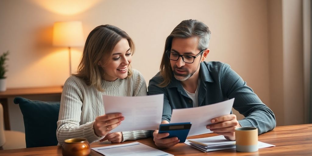 Ehepaar bei der Steuererklärung am Tisch.