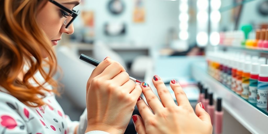 Cenário de designer de unhas com arte colorida.