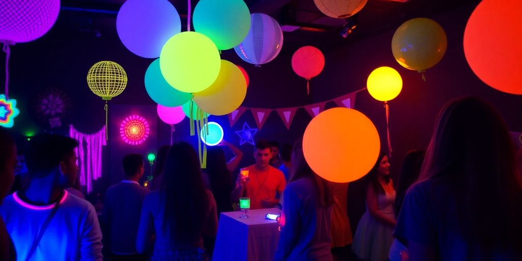 Guests enjoying a glow in the dark party atmosphere.