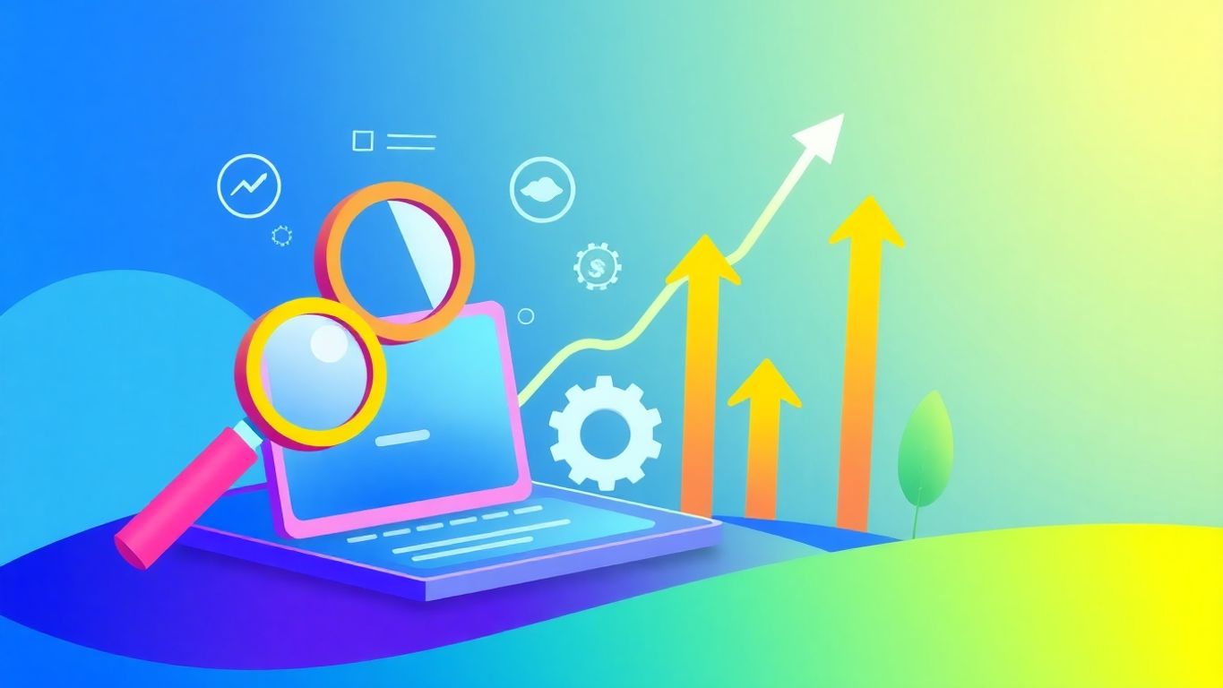 Illustration of SEO elements in a digital landscape.