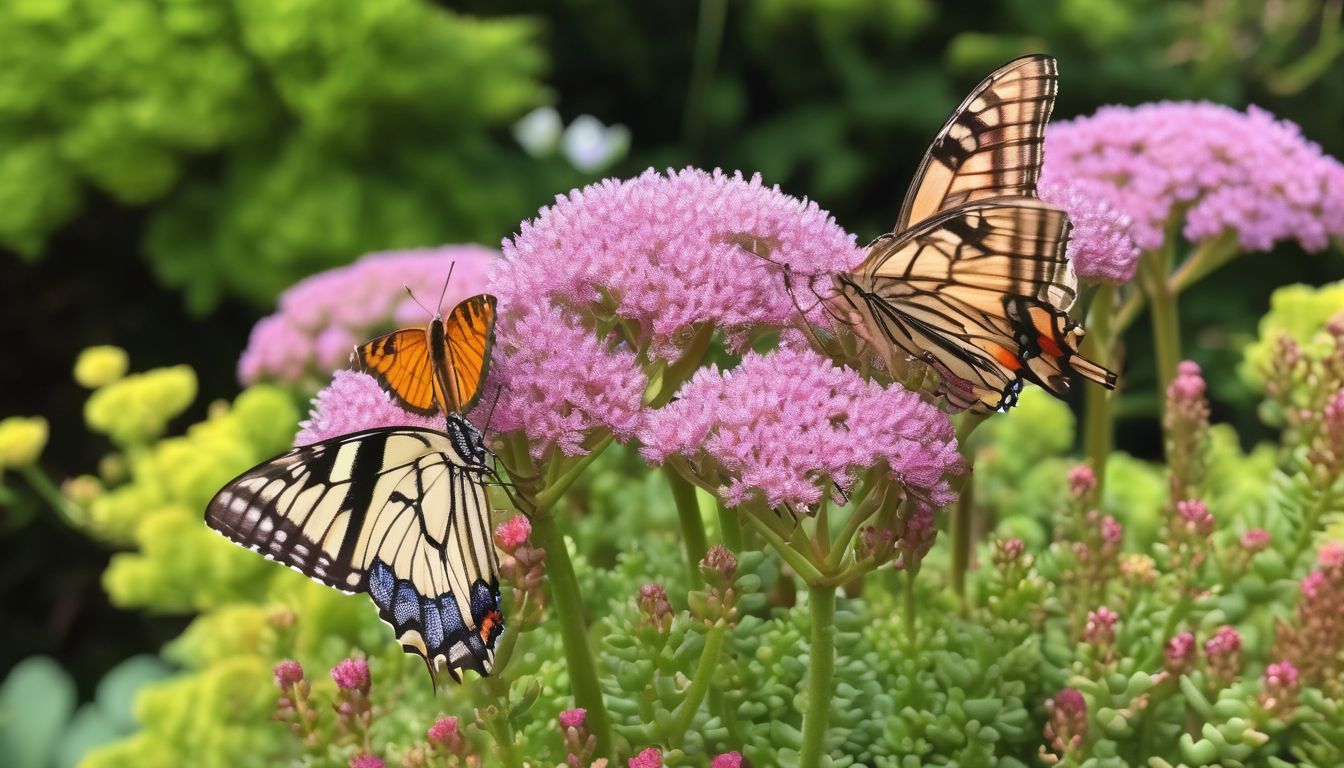Sedum flowers attracting butterflies in a UK garden