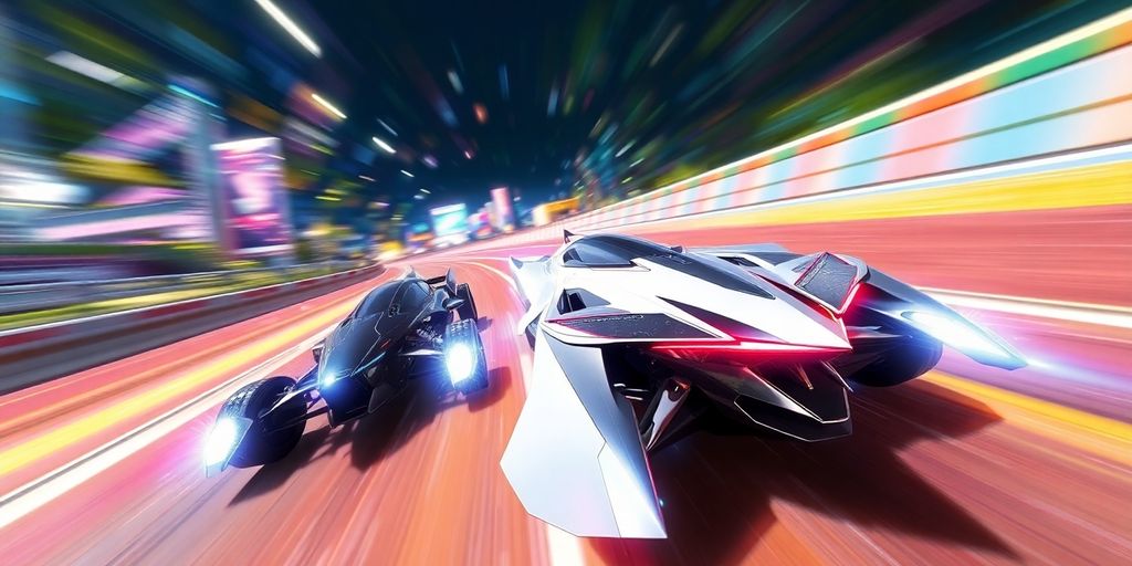 Protagonist fights enemy vehicles on a race track.