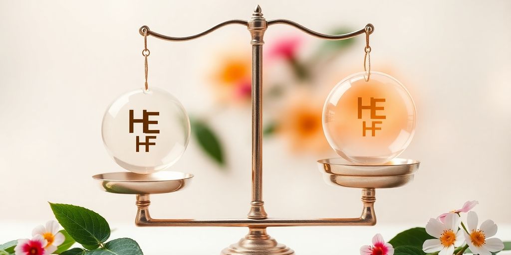 Imagem de uma balança com símbolos hormonais.