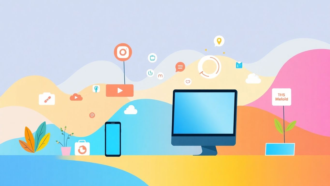 Moderne illustrasjon av digital markedsføringslandskap.