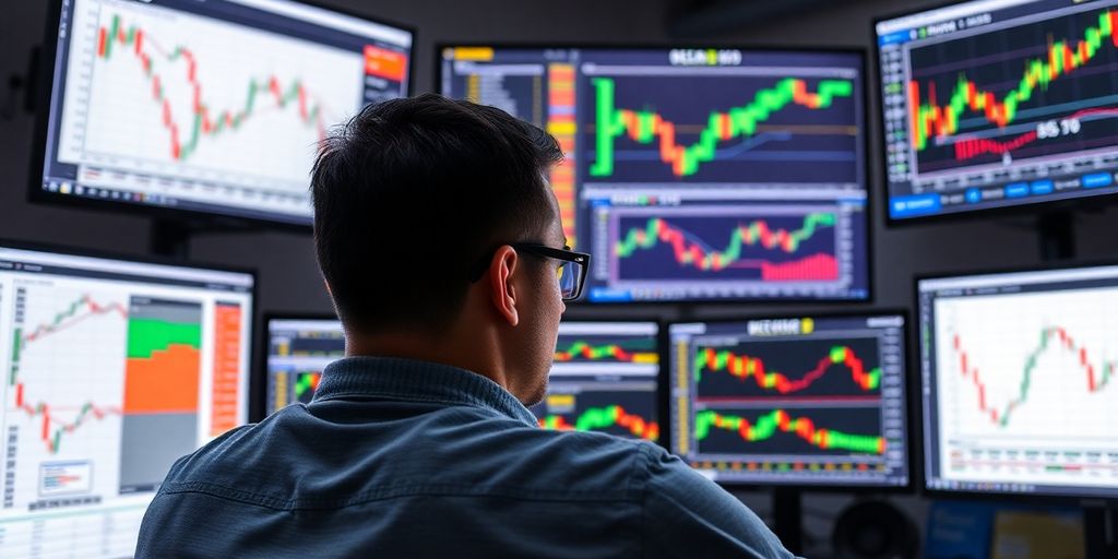 Traders analyzing Keltner Channel data in a vibrant workspace.