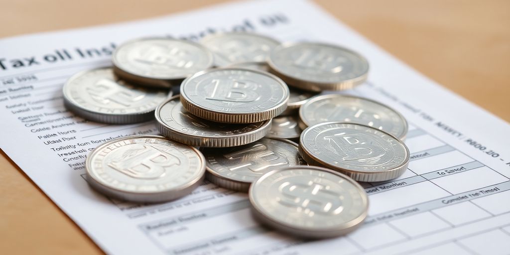 Pièces d'argent sur des documents fiscaux