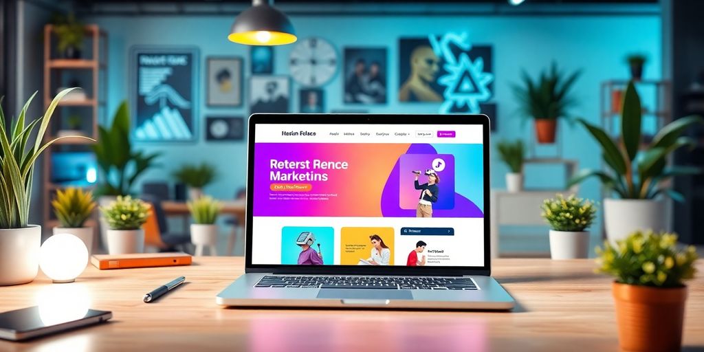 Modern laptop showing innovative website design in a workspace.