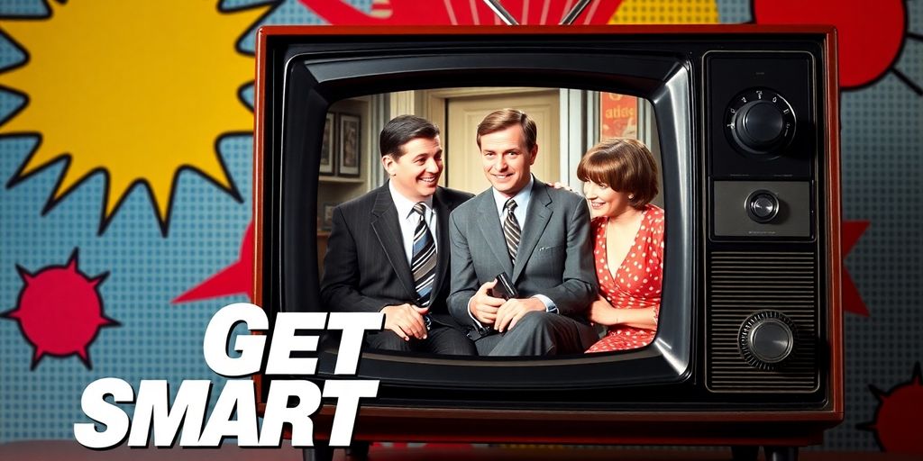Vintage TV with characters from Get Smart in a comedic scene.
