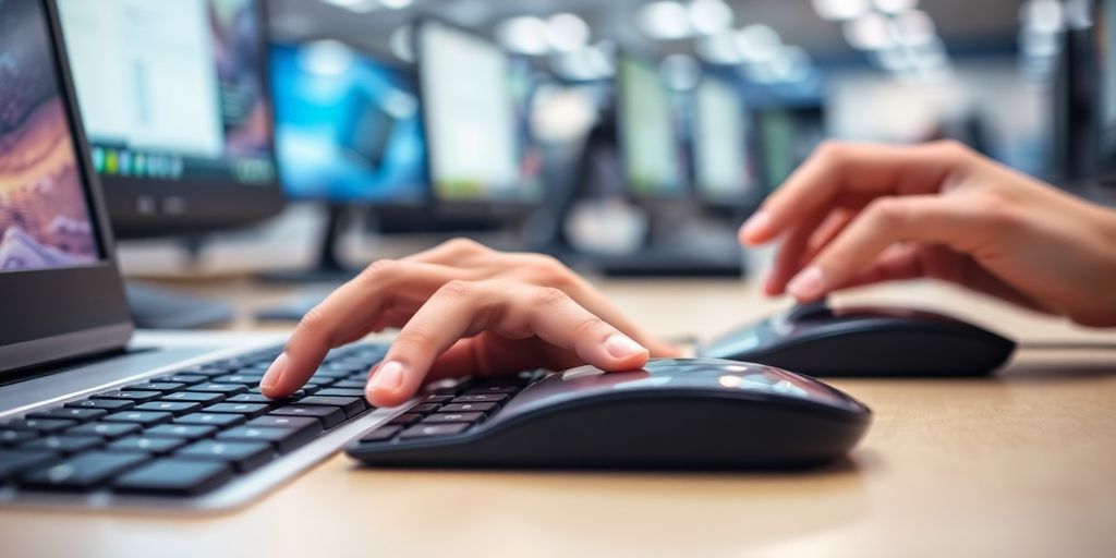 Close-up of a diverse trader's hands on a keyboard.